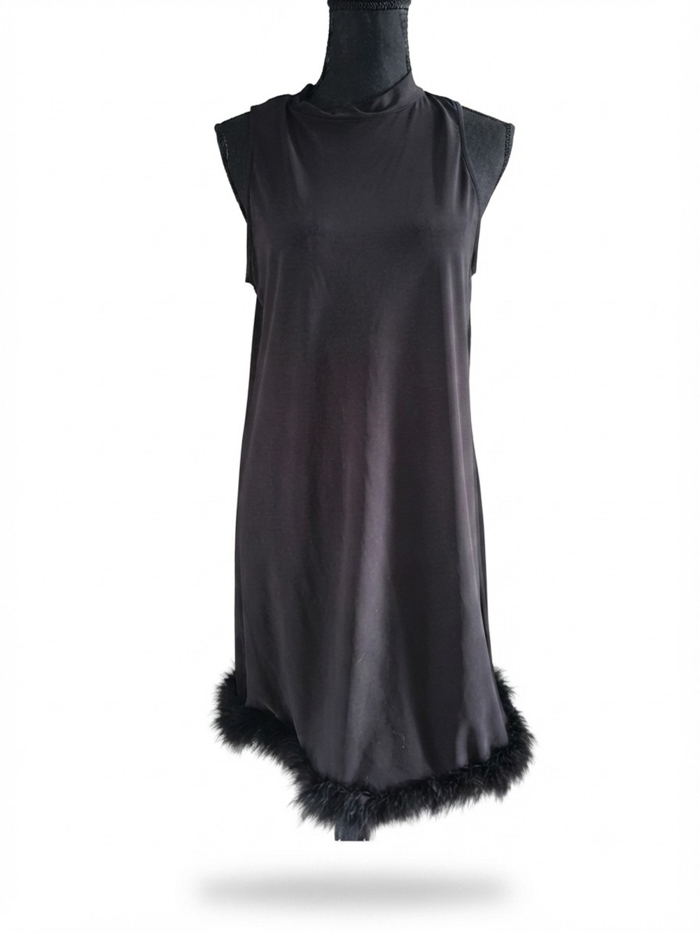 bebe Black Dress with Feather Hem Detail